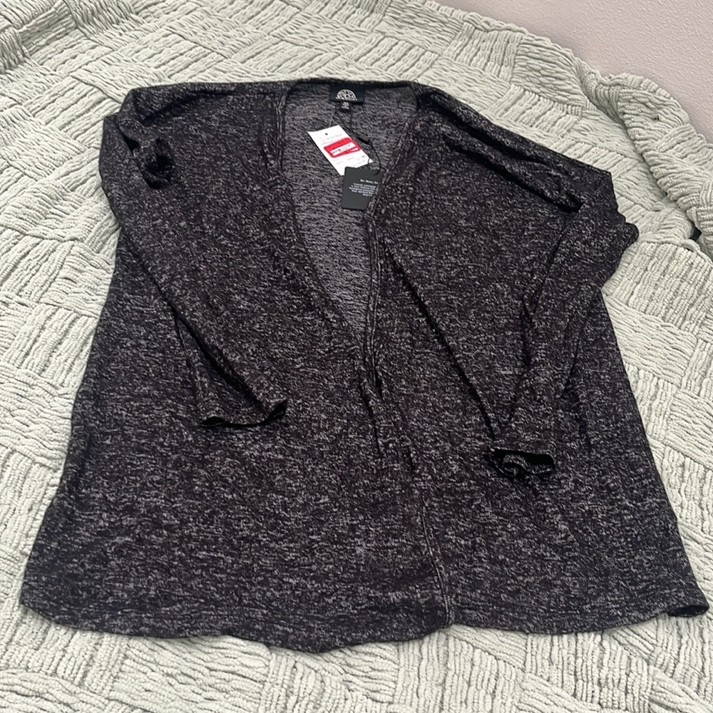 Bobeau Marled Hacci Cardigan S Small Raven Black Mix Open Front size XS - Picture 4 of 5